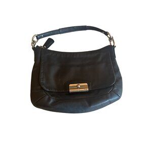 Coach Black Leather Hobo Bag Polished Gold-Tone Hardware Y2k Baguette